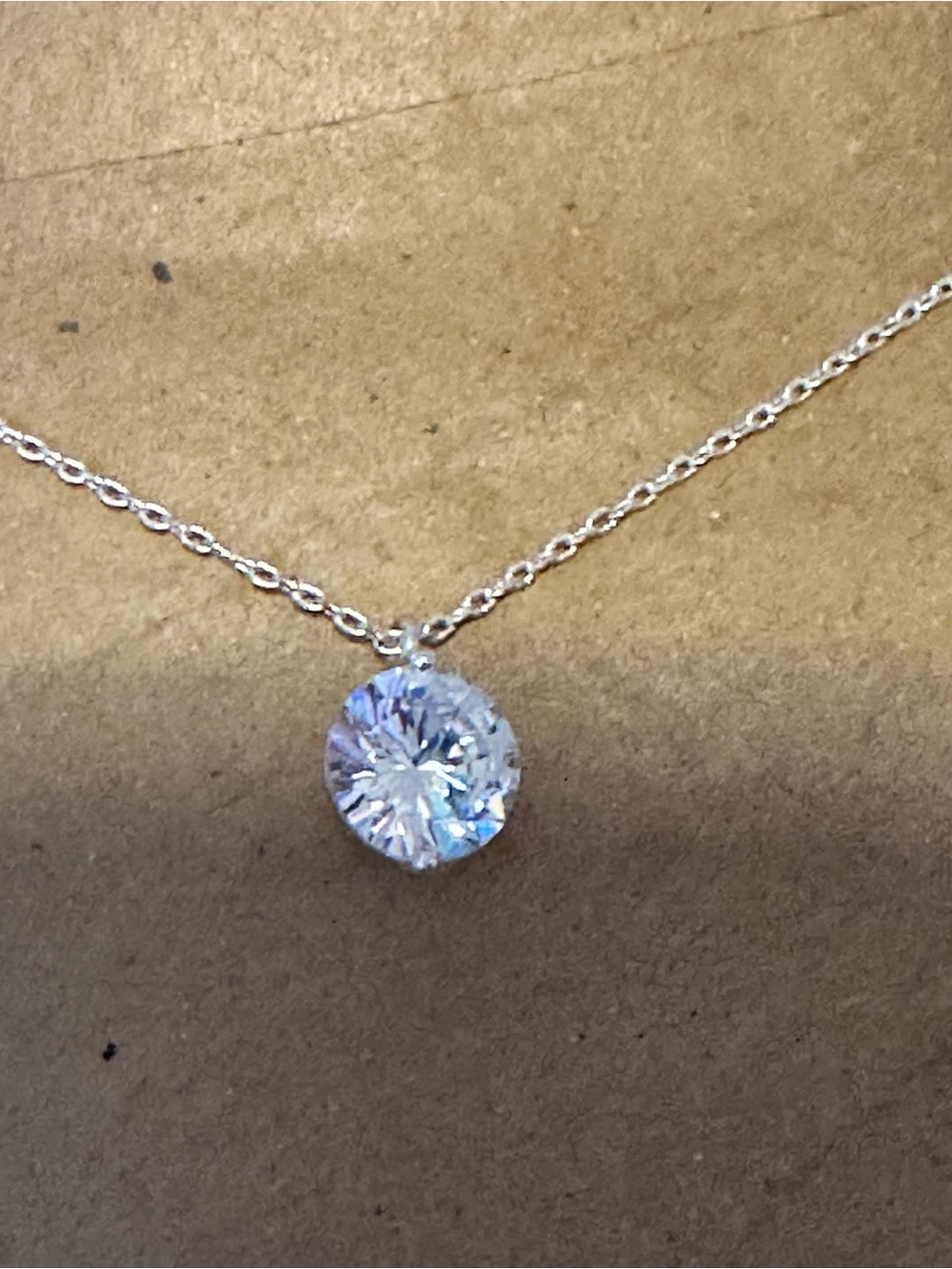 Classic Solitaire Crystal Pendant Necklace - silver